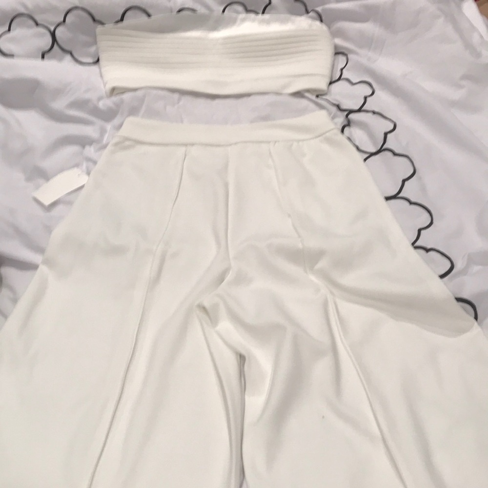 White wide leg pants set